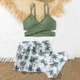 thumbnail image 2 of Staki Girls Swimsuits Teen Girls 3 Piece Swimsuit Print Bikini Set with Shorts Cute Bathing Suits Summer Beach Tankini Sports Swimwear 5-10Y 11-14Y(Army Green,8-9 Years), 2 of 8