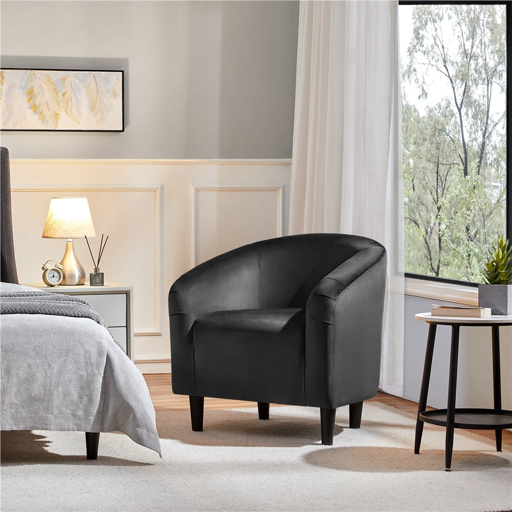 Alden Design Upholstered Barrel Accent Chair for Livingroom, Black Velvet