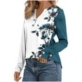 thumbnail image 5 of Womens Tops Long Sleeve V-Neck Printed Buttons T-shirt Casual Blouse Navy S,Blouse for Women, 5 of 6