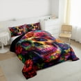 thumbnail image 3 of Manfei Spooky Halloween Skull Full Size Comforter Sets,Boho bohemian Theme Bedding Comforter Set,Colorful Flower Floral Bedding Sets For Boys Teens,Super Cozy Room Decor Reversible,3 Pieces, 3 of 8