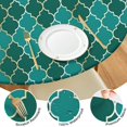 thumbnail image 4 of Teal Gold Checkerboard Checkered Pattern Round Fitted Tablecloth with Elastic Edge,Dining Table Cover Waterproof,Outdoor Round Tablecloth for Camping,Dining,Indoor and Outdoor, 4 of 7