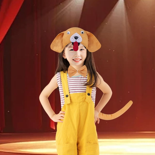 Conjunto de diadema y pajarita con cola de animal, disfraces de dibujos animados para niños para presentaciones en escenario, de graduación Amarillo oscuro