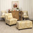 thumbnail image 4 of Wooden Dining Chair with Damask Print Fabric Upholstery, Yellow and Cream, Set of Two- Saltoro Sherpi, 4 of 14