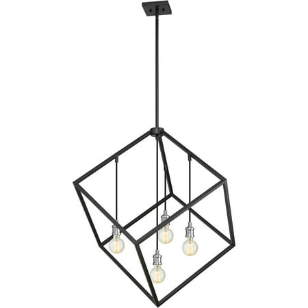 

Matte Black and Brushed Nickel Tone Finish Pendants 34 Wide Steel Material Medium 4 Light Fixture