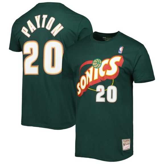 Men's Mitchell & Ness Gary Payton Green Seattle SuperSonics Hardwood Classics Stitch Name & Number T-Shirt