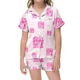 thumbnail image 4 of Kids Girls 67 Pajama Button Short Sleeve Shorts Two Piece Silk Sleepwear Children Valentine's Day Nightwear Outfit for Kids Cozy Loungewear, 4 of 6