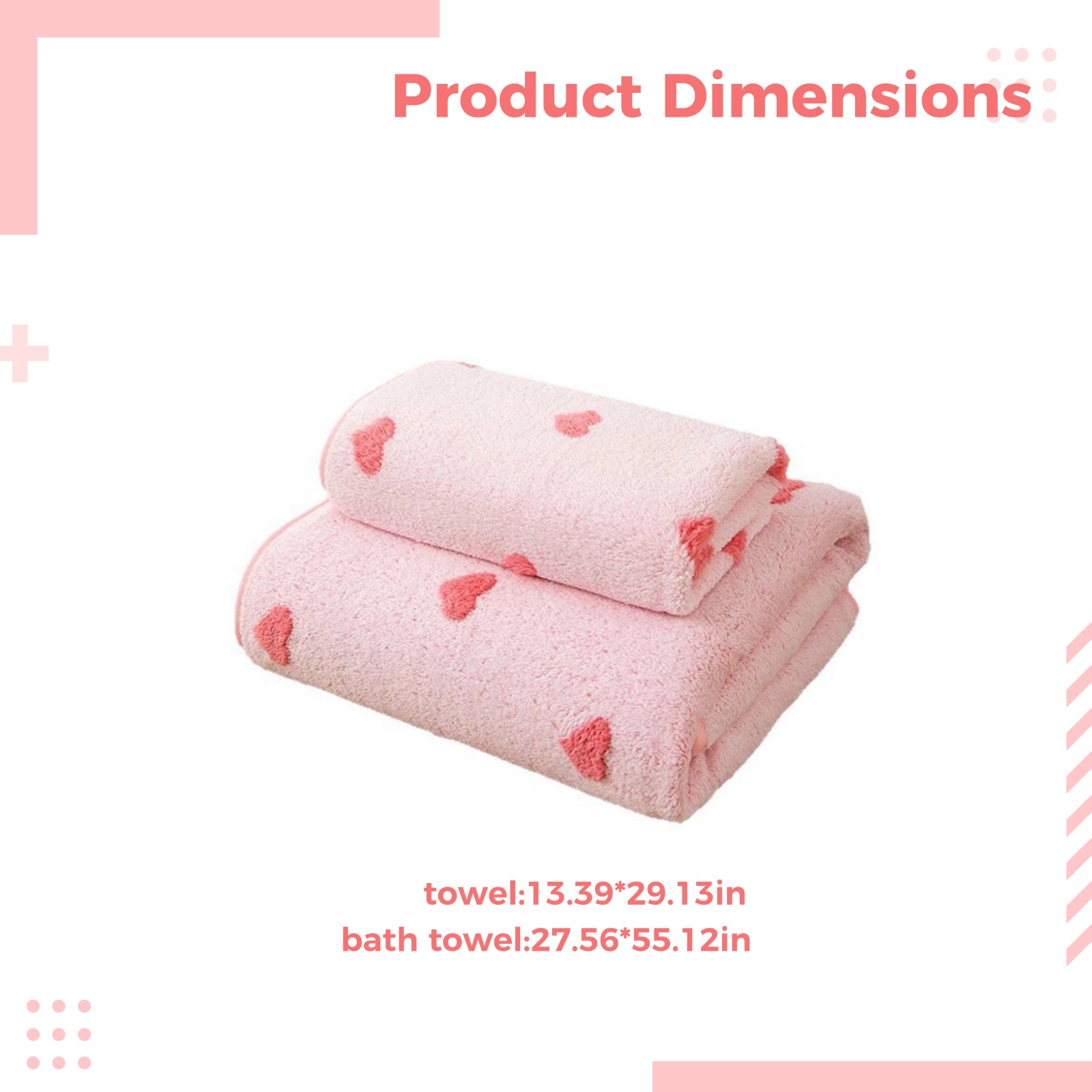 4 Pcs Coral Fleece Bathroom Hand Towels Set, Highly Absorbent Quick Dry Bath Towel, 13.4 x 29.1 in / 34 x 74 cm, Valentine's Day Pink Towel Set