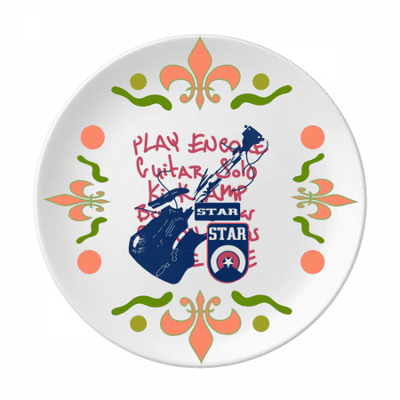 

Guitar Music Instrument Doodle Pattern Flower Ceramics Plate Tableware Dinner Dish