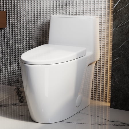 Los Flexi Glossy White One Piece Toilet with Elongated Bowl, Modern Toilets for Bathrooms with 17.3 Inch ADA Comfort Height, 1.0/1.28 GPF Water Efficient Dual Flush, 10" Rough-In, Soft-Closing Seat