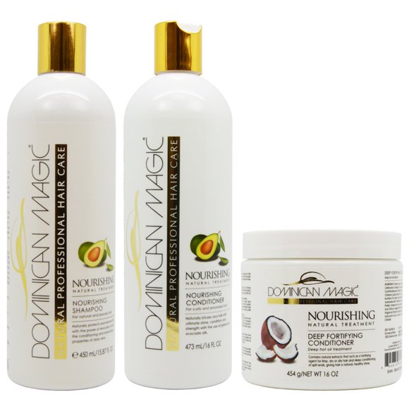 Juego de champú y acondicionador nutritivo y acondicionador fortificante profundo de Dominican Magic