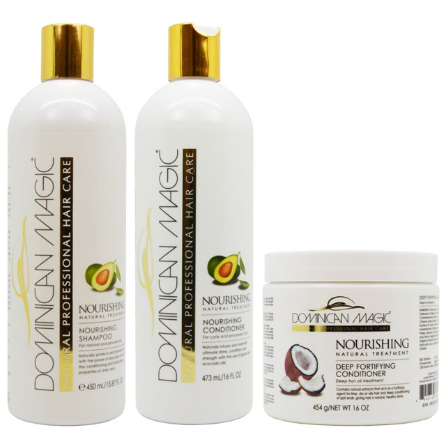 Juego de champú y acondicionador nutritivo y acondicionador fortificante profundo de Dominican Magic