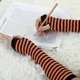 thumbnail image 6 of INSPIRE CHIC Women's Stripe Elbow Length Fingerless Thumb Hole Gloves Orange, 6 of 6