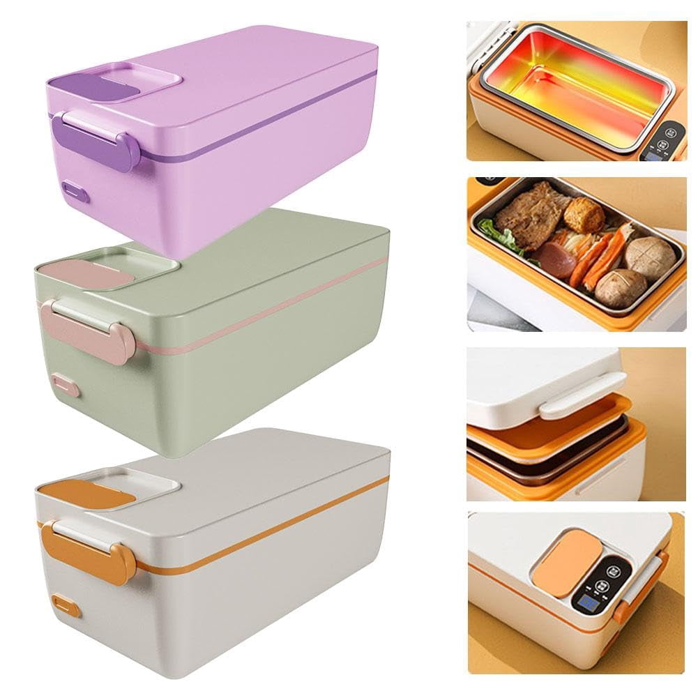 Cordless Electric Lunch Box, 1.2L Self Heating Lunch Boxes with Automatic Heating, 12000mAh Rechargeable Portable Food Warmer with 65 Degree Constant Temperature Heating, for Office,Outdoors (White)