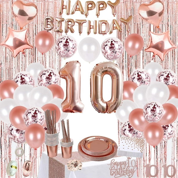 Joyeux 10e anniversaire Bannière Décorations de fond pour les filles, Or  rose 10 ans 10 ans Cadeaux de fête d’anniversaire Fournitures, Rose Ten