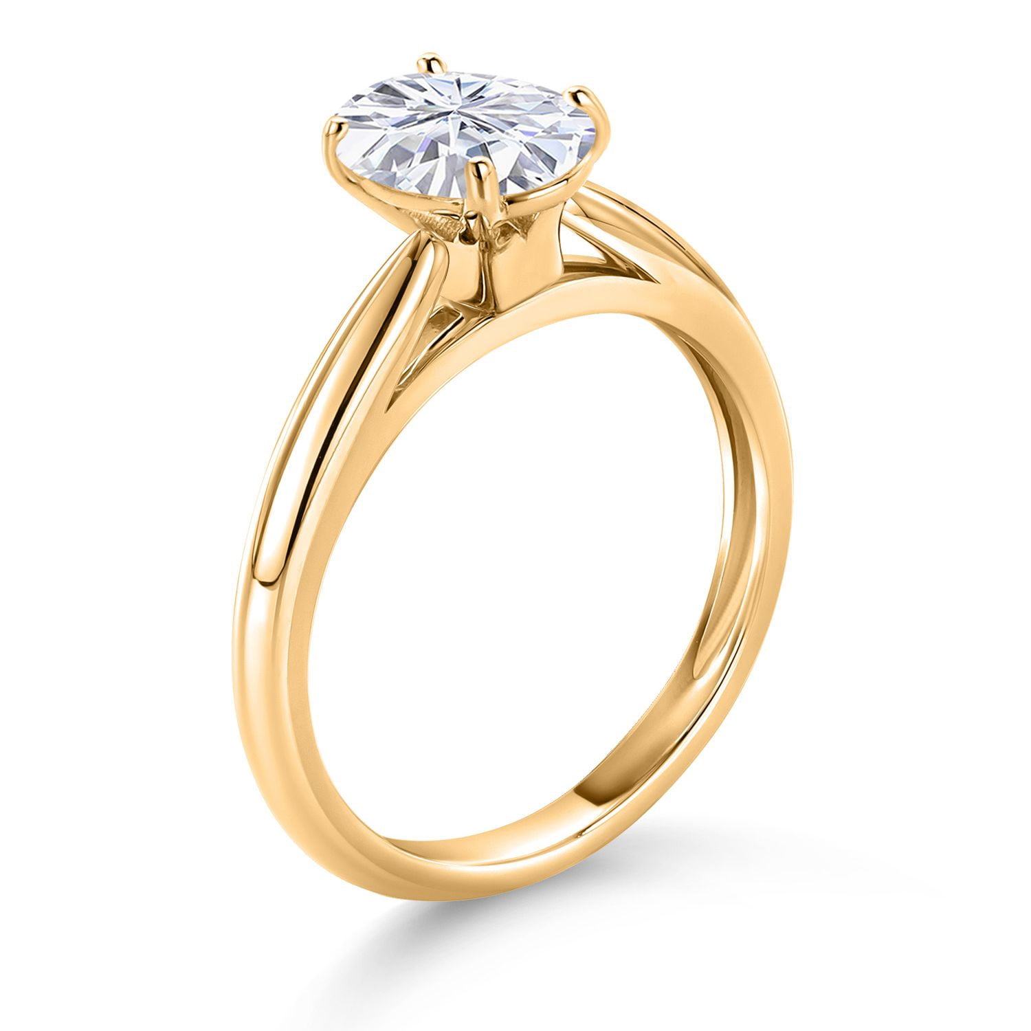 Gem Stone King 10K Yellow Gold White Moissanite Solitaire Engagement Ring for Women (1.50 Cttw, Oval 8X6MM, Gemstone Birthstone, Available in Size 5, 6, 7, 8, 9)