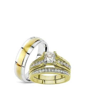 His and Hers Sterling Silver Diamond Cut 14K Gold Plated Matching 