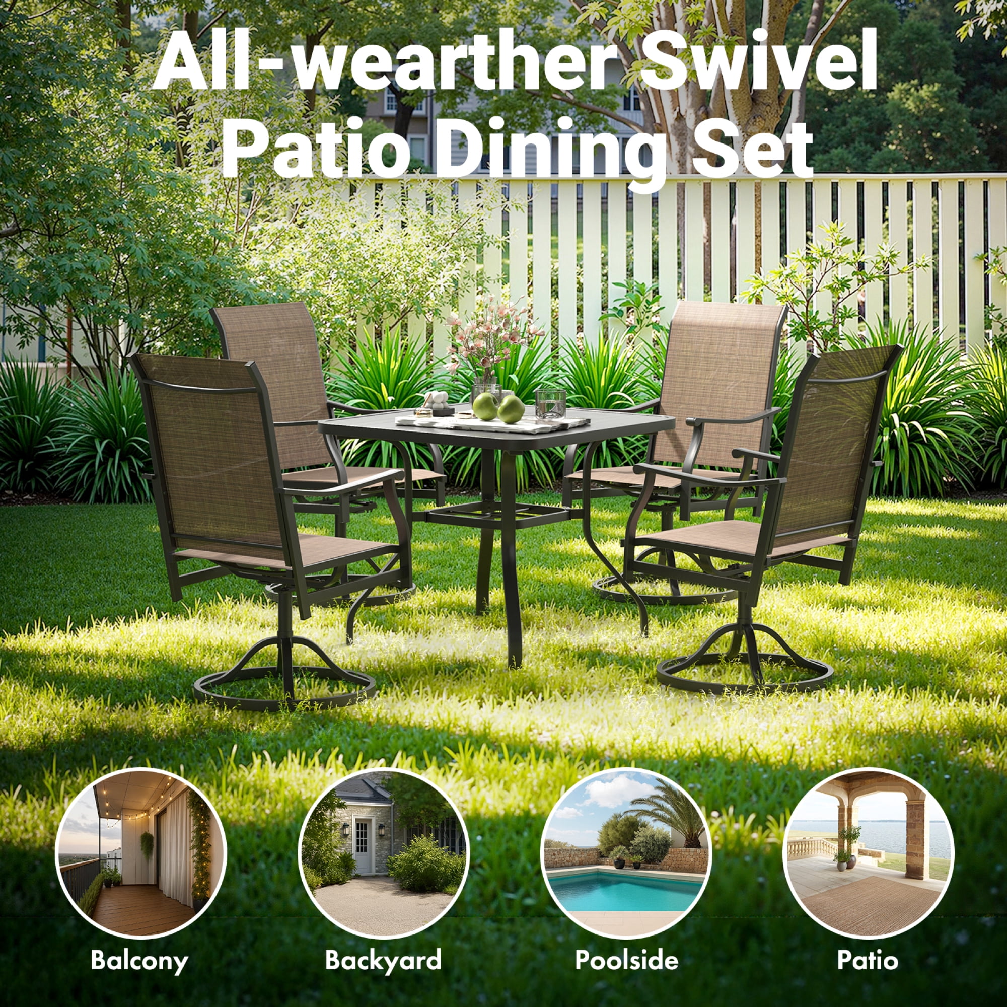 Leumius Patio Swivel Chairs Set of 2,Outdoor Dining Chairs High Back All Weather Breathable Textilene Outdoor Swivel Chairs for Patio,Backyard,Balcony,Brown