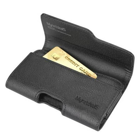 Premium Leather Wallet Pouch Holster Belt Case for Xiaomi Pocophone F1 w/ Clip / Loops (Fits w/ a Slim Case On) - w/ Card Slot - Black