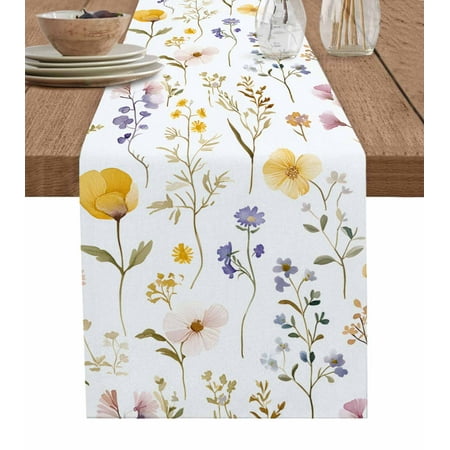

Table Runner Dresser Scarf 13 x 90 Inch Yellow Purple Flower Leaves Rustic Vintage Spring Plant Table Runners Non-Slip Heat Kitchen Dining Table Decor for Indoor Outdoor Home Party Decoration