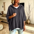 thumbnail image 2 of Nugftut Plus Size Hooded Sweaters for Women Poncho 3/4 Batwing Sleeve Loose Knitted Hoodie Pullover Sweaters, 2 of 6