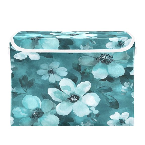 Storage Box With Lid 16.5x12.6x11.8In Foldable Stacked Household Storage Box Navy Flowers