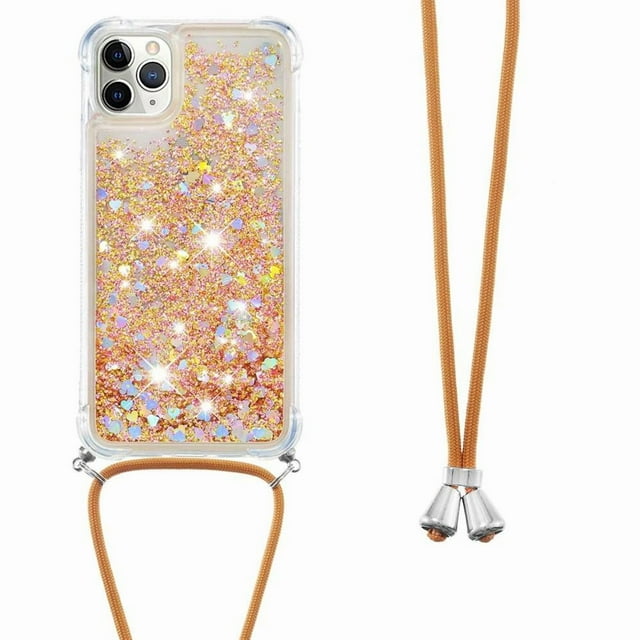 Funda FOXDOCK para iPhone 11 Pro Max con Cuerda Ajustable, Brillo Líquido, Protección Antigolpes y Lente – Ideal para Regalo