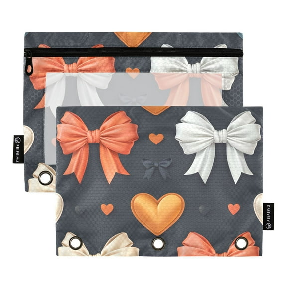 ALAZA 2 Pack Pencil Pouch Beautiful Bows Pencil Case for 3 Ring Binder Clear Window Pencil Bag Organizers