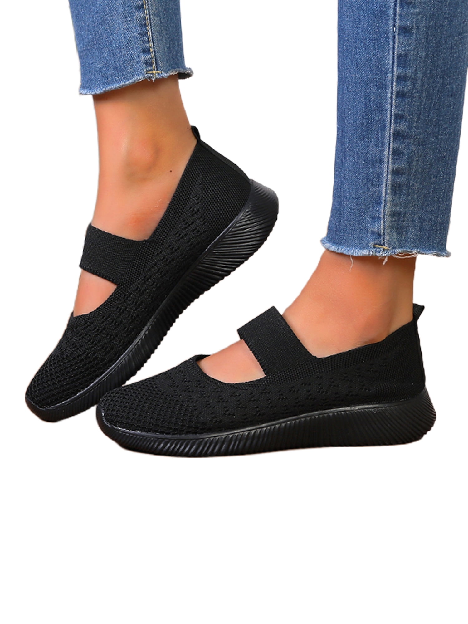 SIMANLAN Ladies Sneakers Ankle Strap Walking Shoes Comfort Flats Women ...