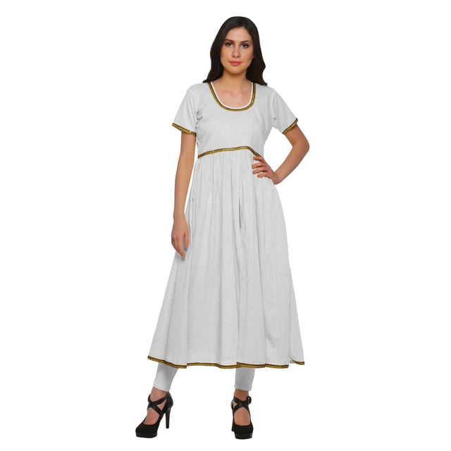 Moomaya Kurta à Manches Courtes Uni Femmes Robes d'Été Longues Kurti Robe Ethnique