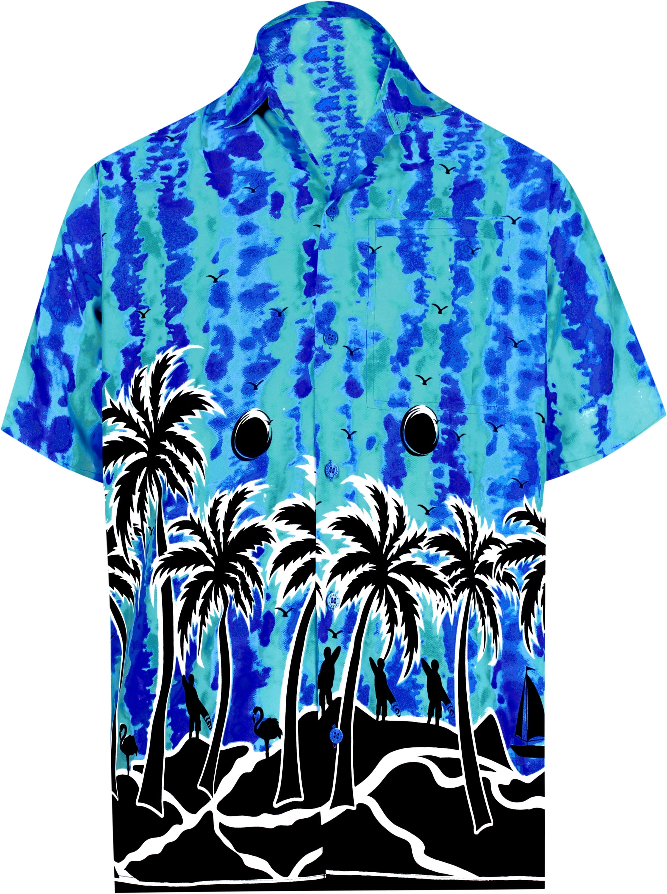 HAPPY BAY Men's Pool Palm Tree Button Down Short Sleeve Hawaiian Shirt XXL  Blue_W407 - Walmart.com