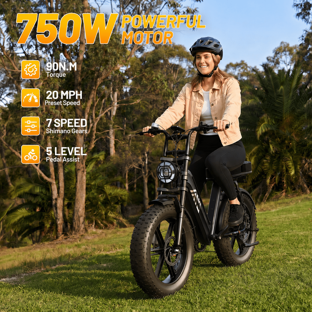 TST Electric Bike for Women, 20"x4" Fat Tire, E Mountain Bike, 750W Motor 48V/15AH UL2849, Dual Hydraulic Disc Brakes, Full Suspension