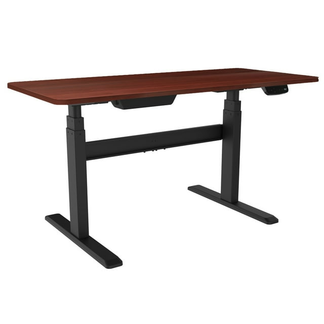 Bordeaux Electric Stand Desk | Sit Stand Desk with Black Frame and Cherry Wood Red Table Top | Stand up Desk for Home and Office