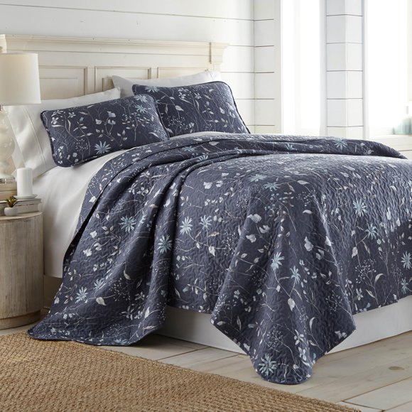 Southshore Fine Living, Inc. Ensemble de Literie Courtepointe Simple TG/Simple, Couvre-Lit Matelassé Floral Boho, Courtepointe Format Simple avec Taie d'Oreiller Assortie, Couvre-Lit Simple, Bleu Prairie Secrète
