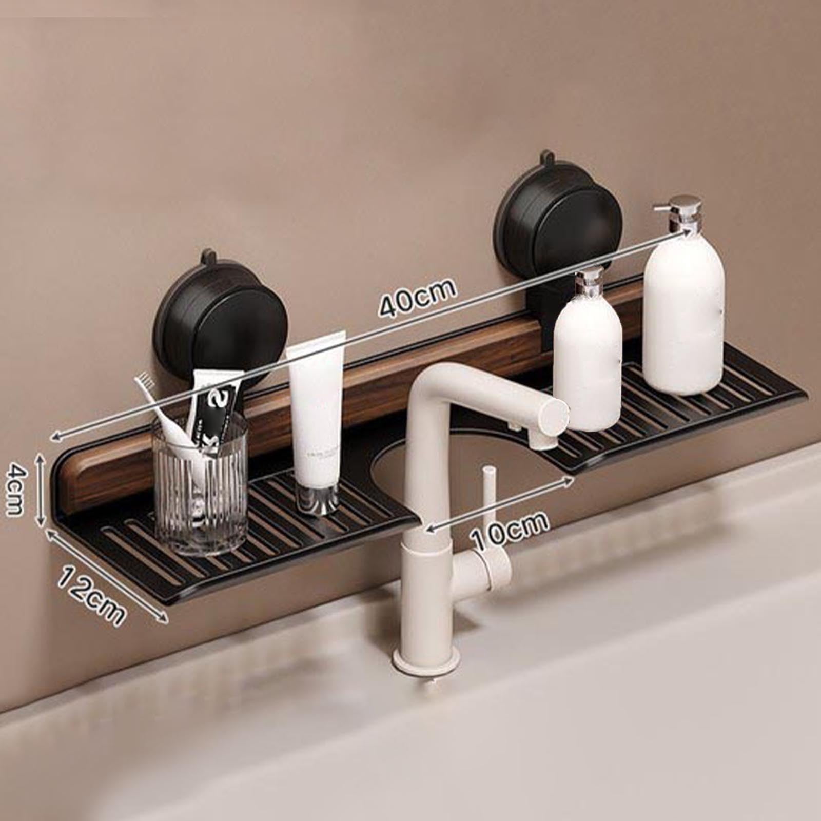 Gnmfd Bathroom Sink Suction Cup Organizer, No-Hole Suction Rack for Washbasin, Waterproof and Space-Saving Bathroom Storage for Toothbrushes, Soap, Toiletries, and Bathroom Essentials