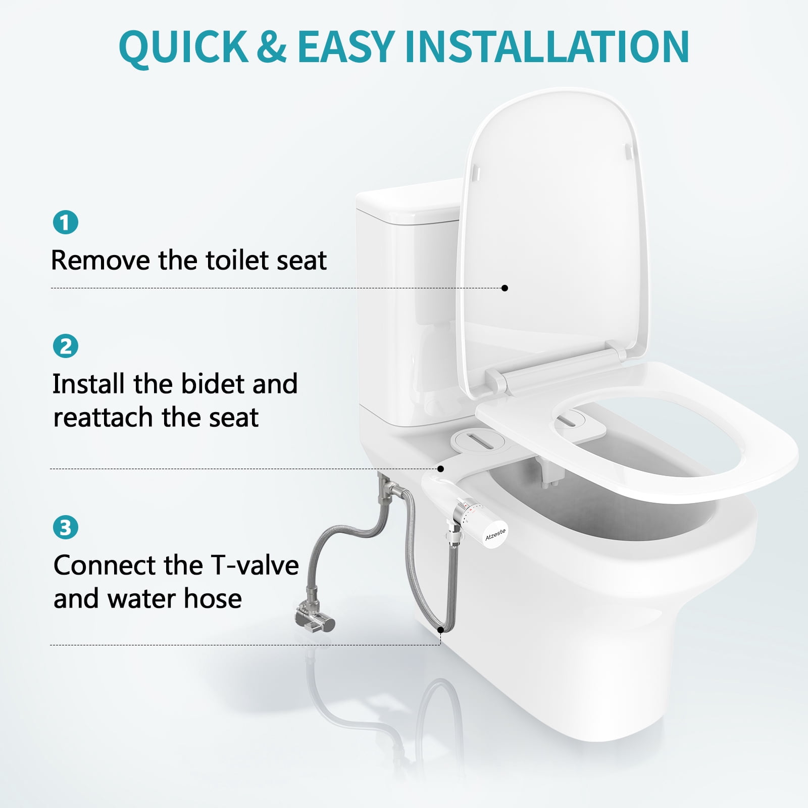 Atzeste Ultra-Slim Bidet, Non-Electric Dual Nozzle Feminine Wash Fresh Water Sprayer, Adjustable Water Pressure, Bidet for Toilet Seat Attachment, Stainless Steel Inlet Badays