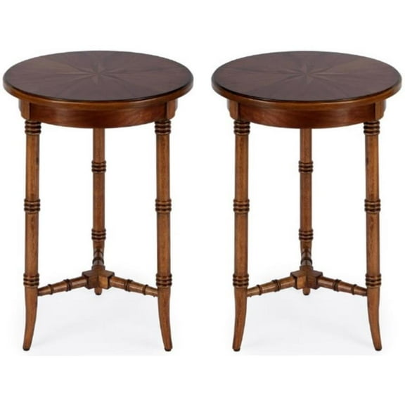 Home Square Traditional Accent Table in Olive Ash Burl - Set of 2