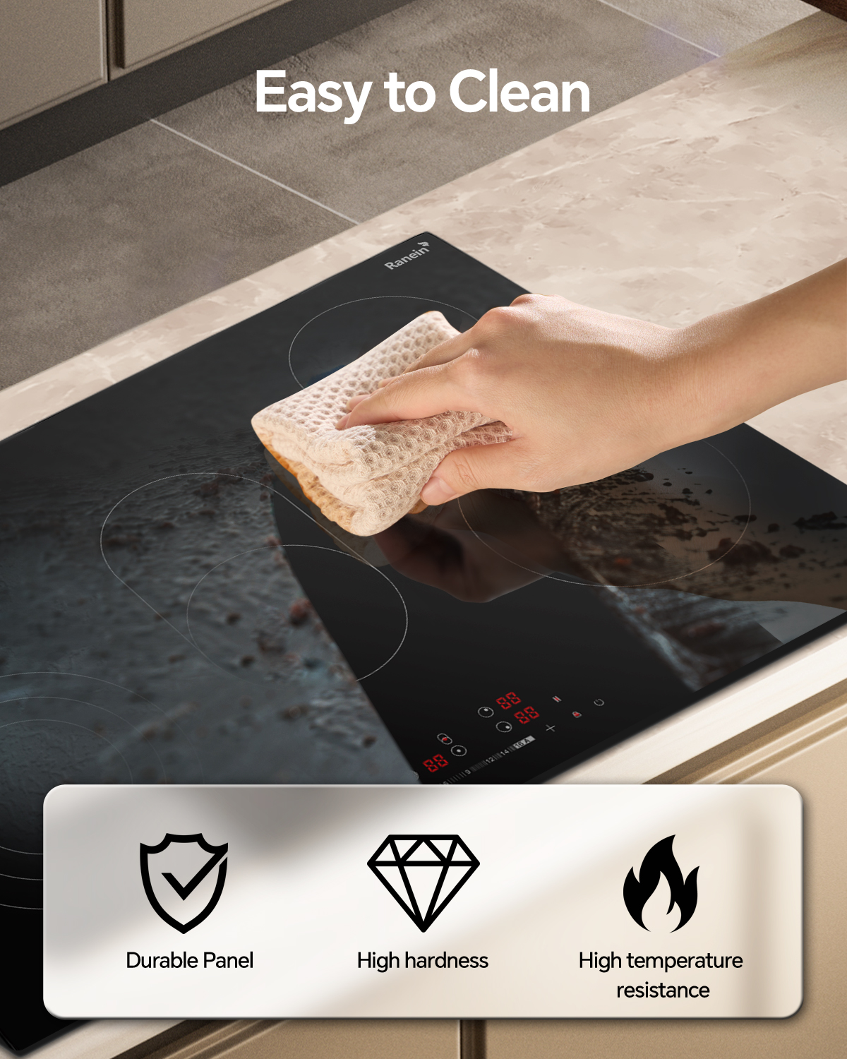 Electric Cooktop with 5 Burners, 30 inch 8800W 240V Ceramic Panel Electric Cooktop, Multiple Safety Protections Stove, Touch Screen