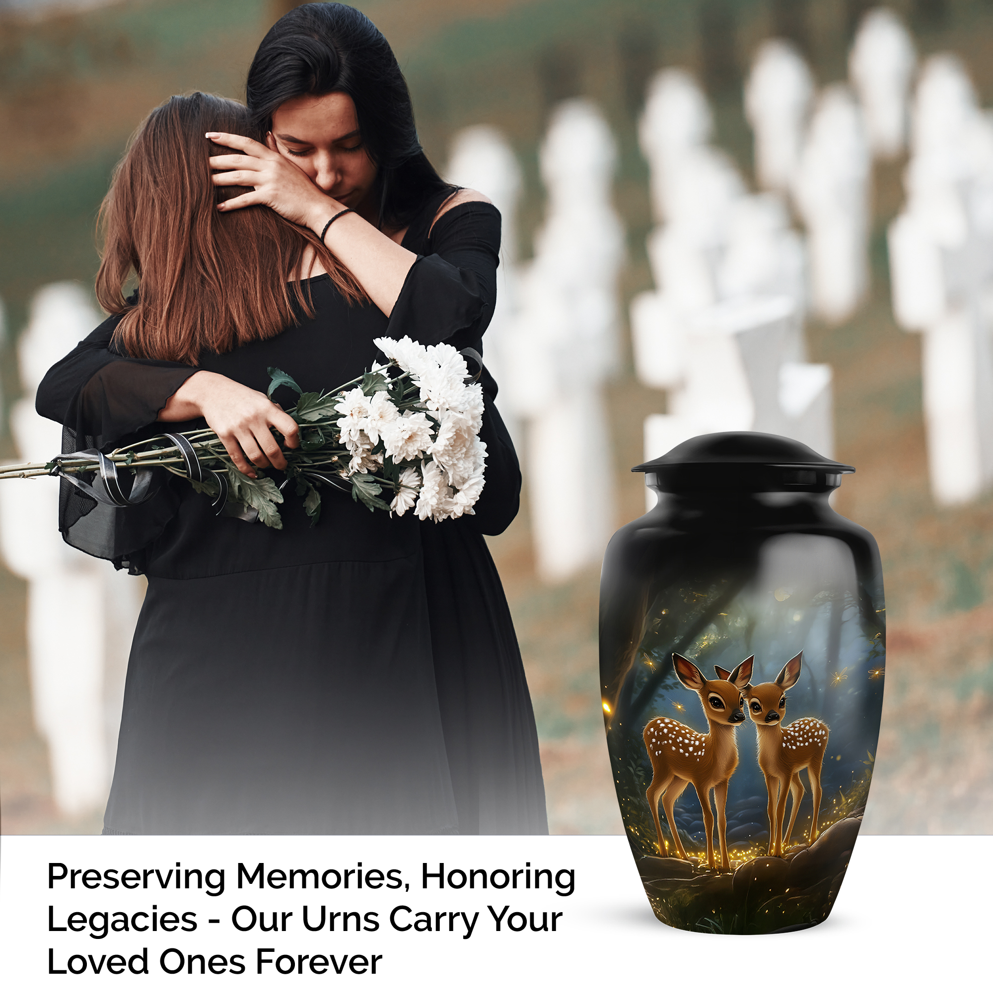 MUKTIVE Deer Memorial Urns for Adult Male - Large Black Funeral Urns for Human Ashes Adult Female - Cremation Urn for Mom & Dad - Handcrafted Burial Urn for Humans - 10 Inch
