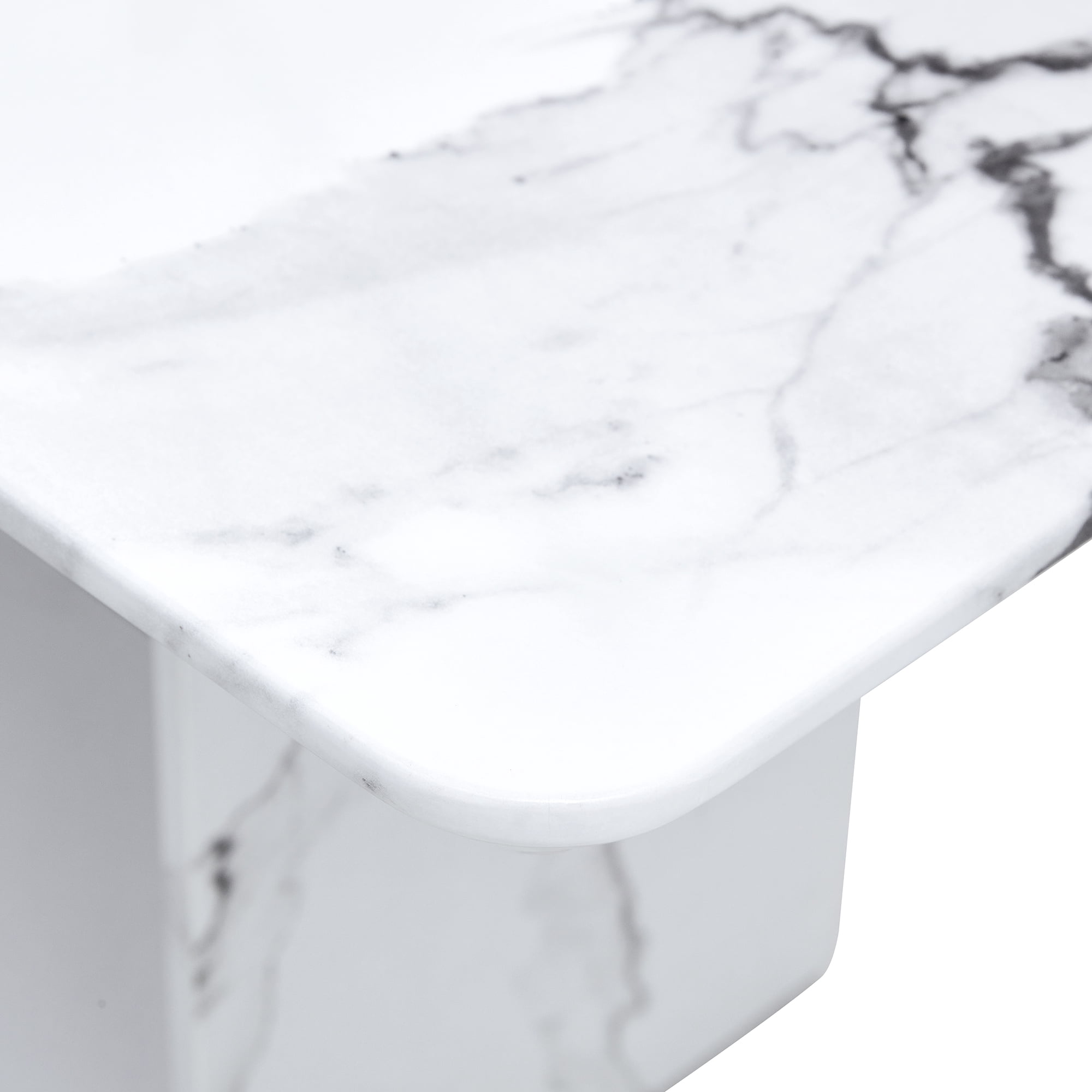 JUFU 63'' Faux Marble Dining Table, White MDF Rectangle Kitchen Table for 4–6, Modern Dining Room Table