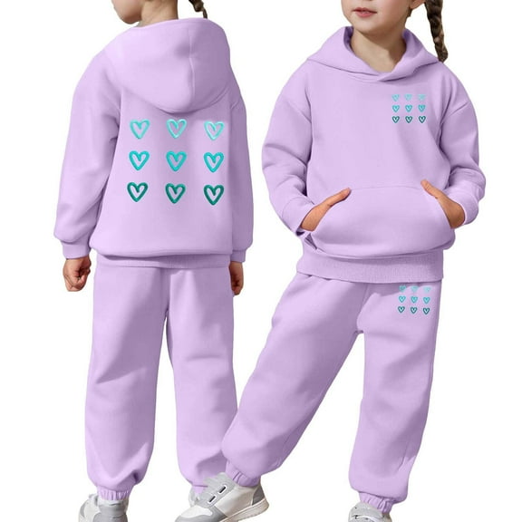 Toddler Outfits for Girls Sets Boys Long Sleeve Solid Warm Hoodie Pullover Tops Pants Kids Sweat Suit Fall Girls Clothes Purple Size 4-5T