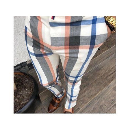Mens Slim Fit Trousers Check Plaid Casual Pants Joggers Tartan Jogging Skinny Bottoms M-3XL