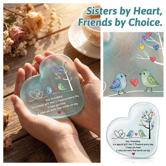 Sister Gift with Hand-Painted Heart, for Her Home Decor for Table Decor and Shelf Decor, Birthday Gift for Sister (1 Pack)
