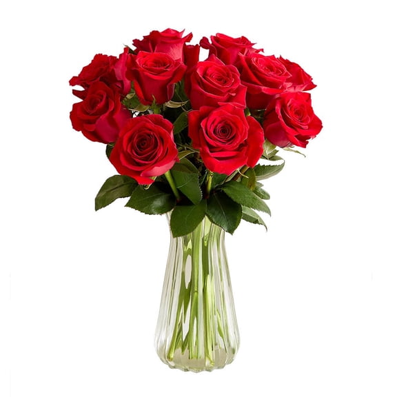 1800 Flowers - Rose Bouquet: 12 Red Roses with Clear Vase, Decorative