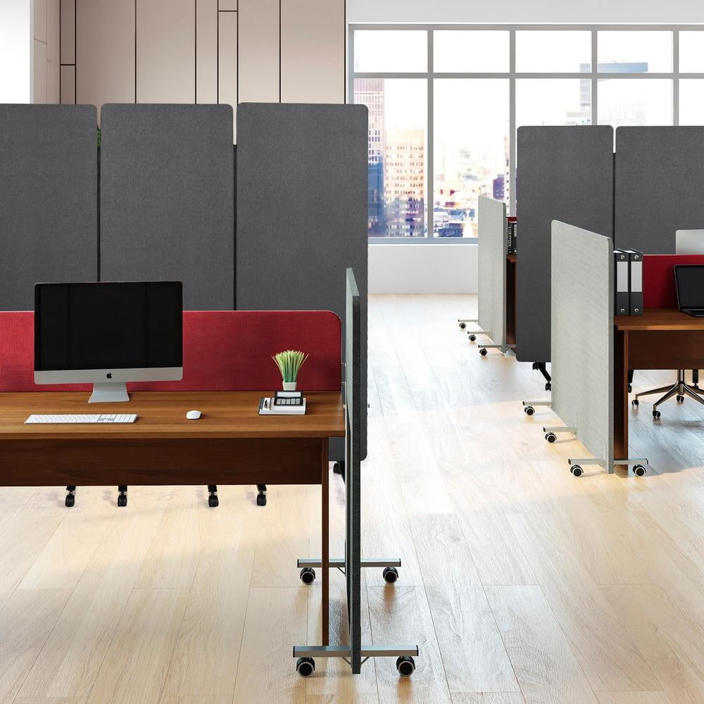 3 Panel Soundproof Room Divider, 76 x 66 Inch Portable Acoustic Partition with Wheels for Office Privacy and Classroom Noise Control (Dark Gray)