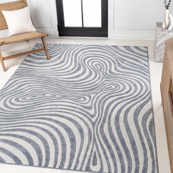 JONATHAN Y SCANDINAVIAN 4' x 6' Area Rug, Maribo Abstract Groovy Striped - Dark Blue/Cream, SCN103E-4