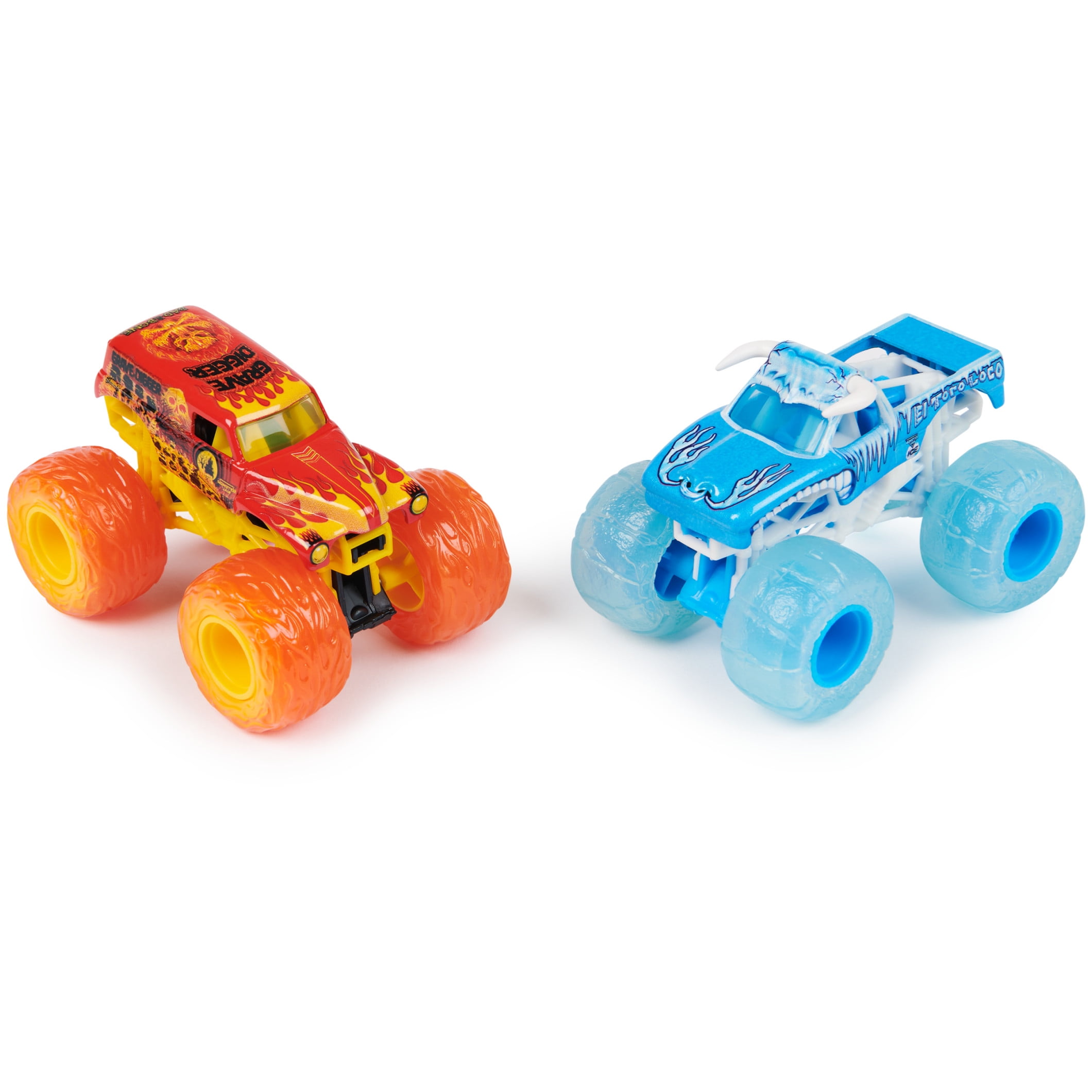 Monster Jam Official Fire and Grave Digger and El Toro Loco Die-Cast Monster Trucks