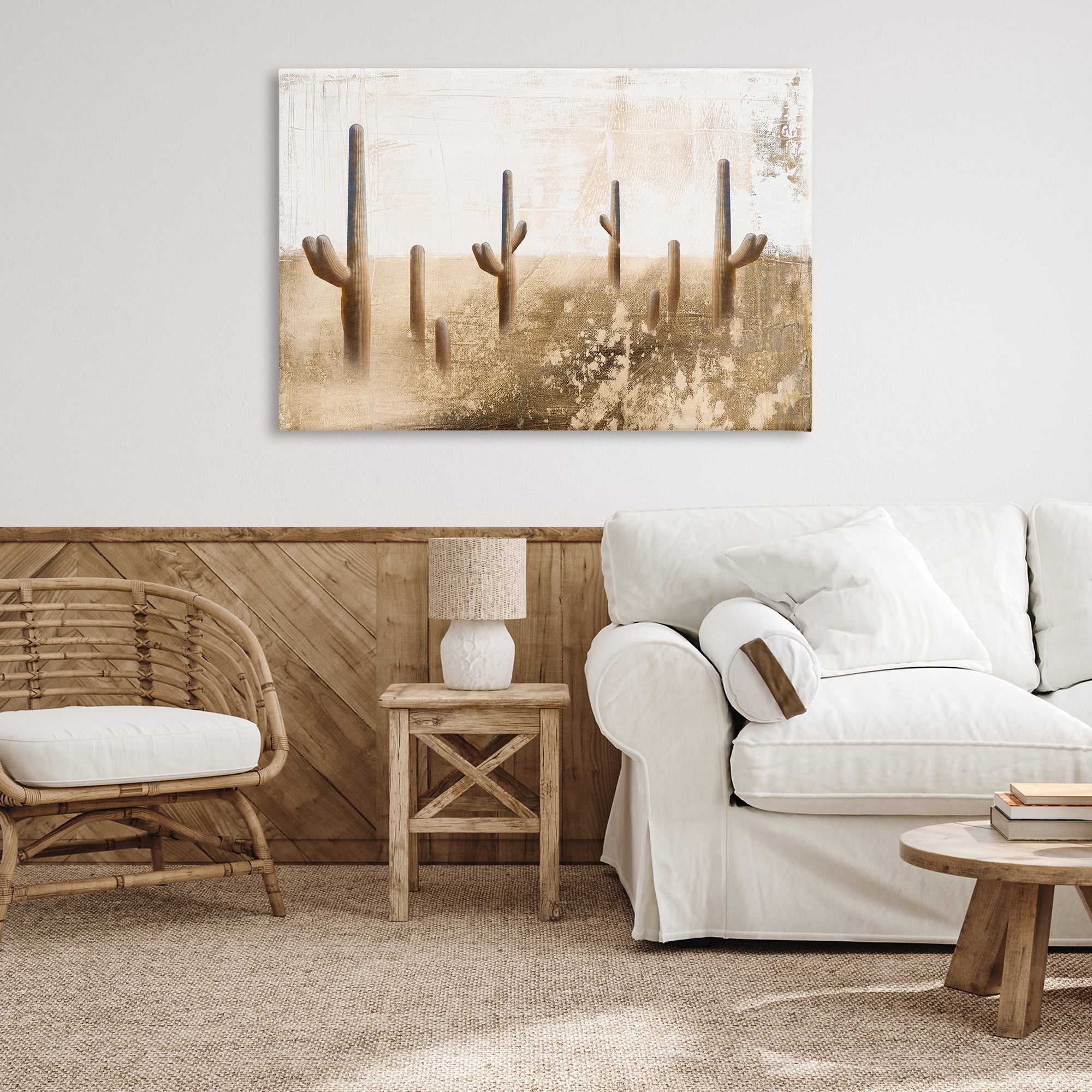 Stupell Industries Sepia Cacti Field Landscape & Nature Painting Wrapped Canvas Art Print Wall Art, 45 x 30