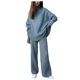 thumbnail image 2 of Conjunto de dos piezas de pantalones sueltos de pierna ancha de punto de Color sólido de traje informal de moda para mujer Pompotops  qwe23807, 2 of 7