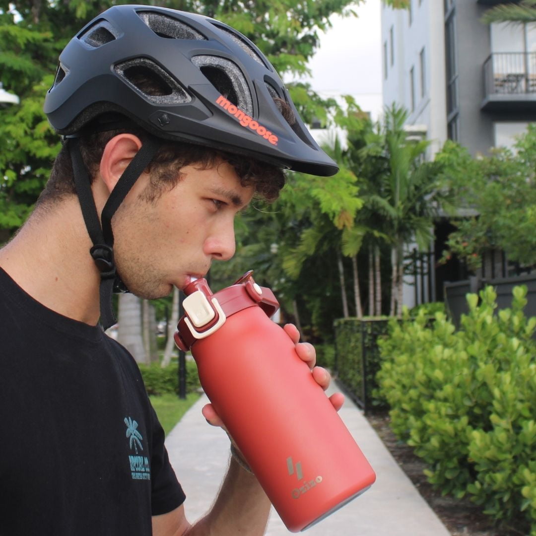 2 Ozizo 44oz Insulated Reusable Thermos Bottle with Straw, Mixing Ball, Push-Button Lid, and Handle