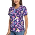 thumbnail image 2 of Xecao Skull colorful mushroom for Women's V-Neck T-Shirts-Elegant Half-Sleeve Tops Perfect for Summer-X-Large, 2 of 5